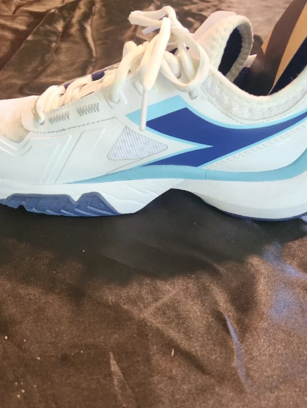 Diadora White and Blue Athletic Tennis Court Shoes